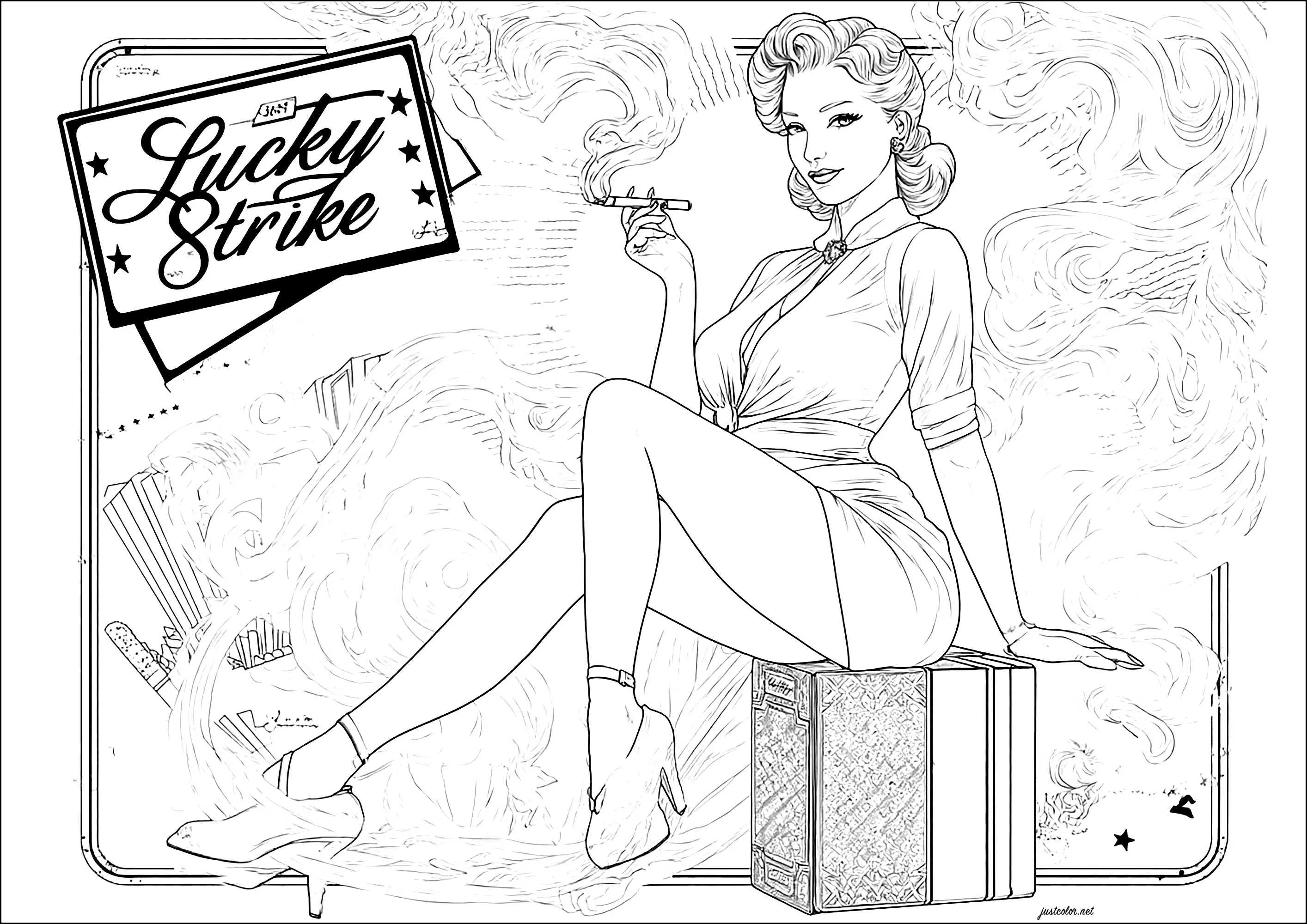 Impression D'Art Pin Up Années 50 - Filles Et Feuilles De Cannabis - Blonde Libanaise - 300 Dpi
