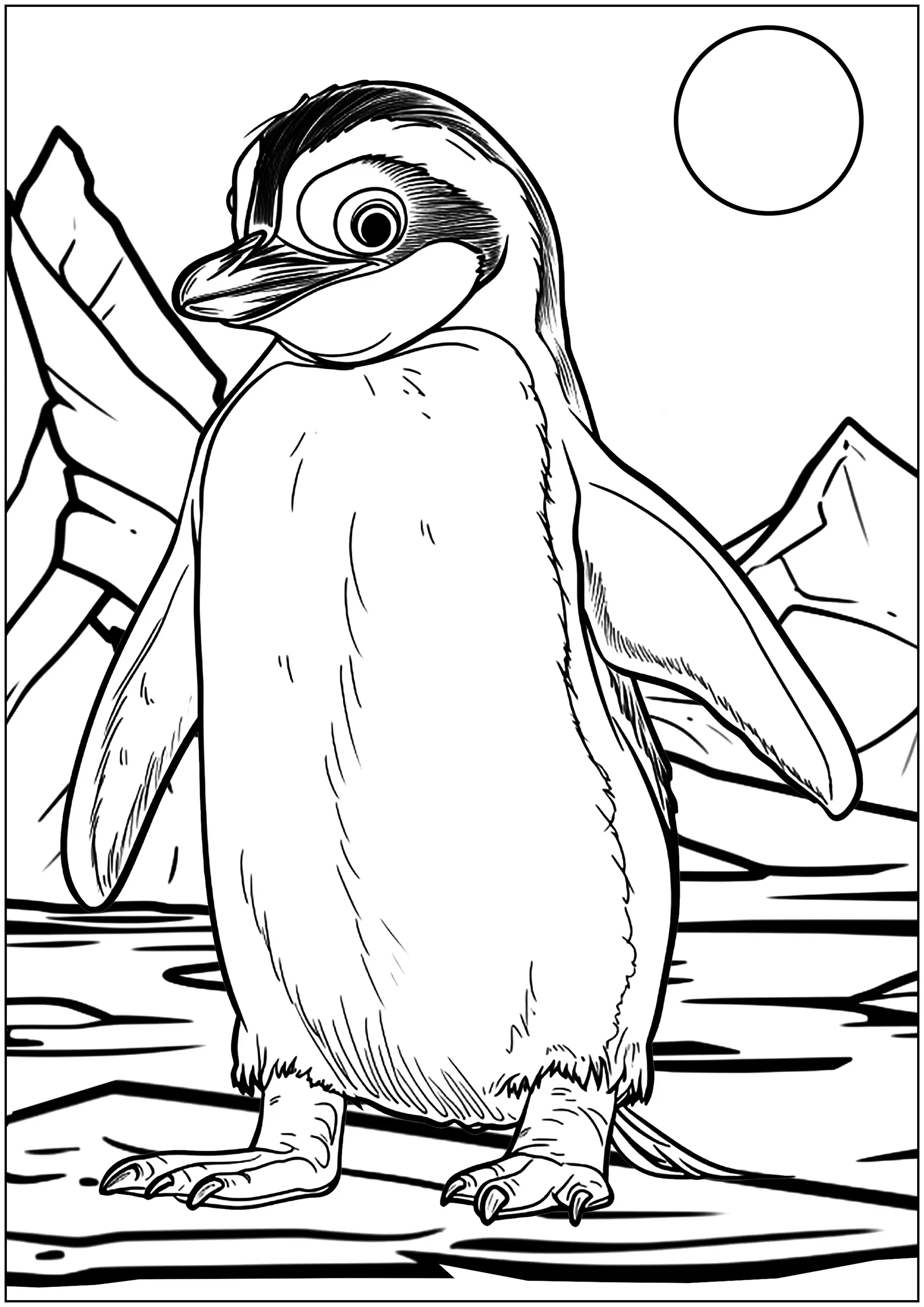 Pingouin sur la banquise (Coloriage à imprimer pour adultes)