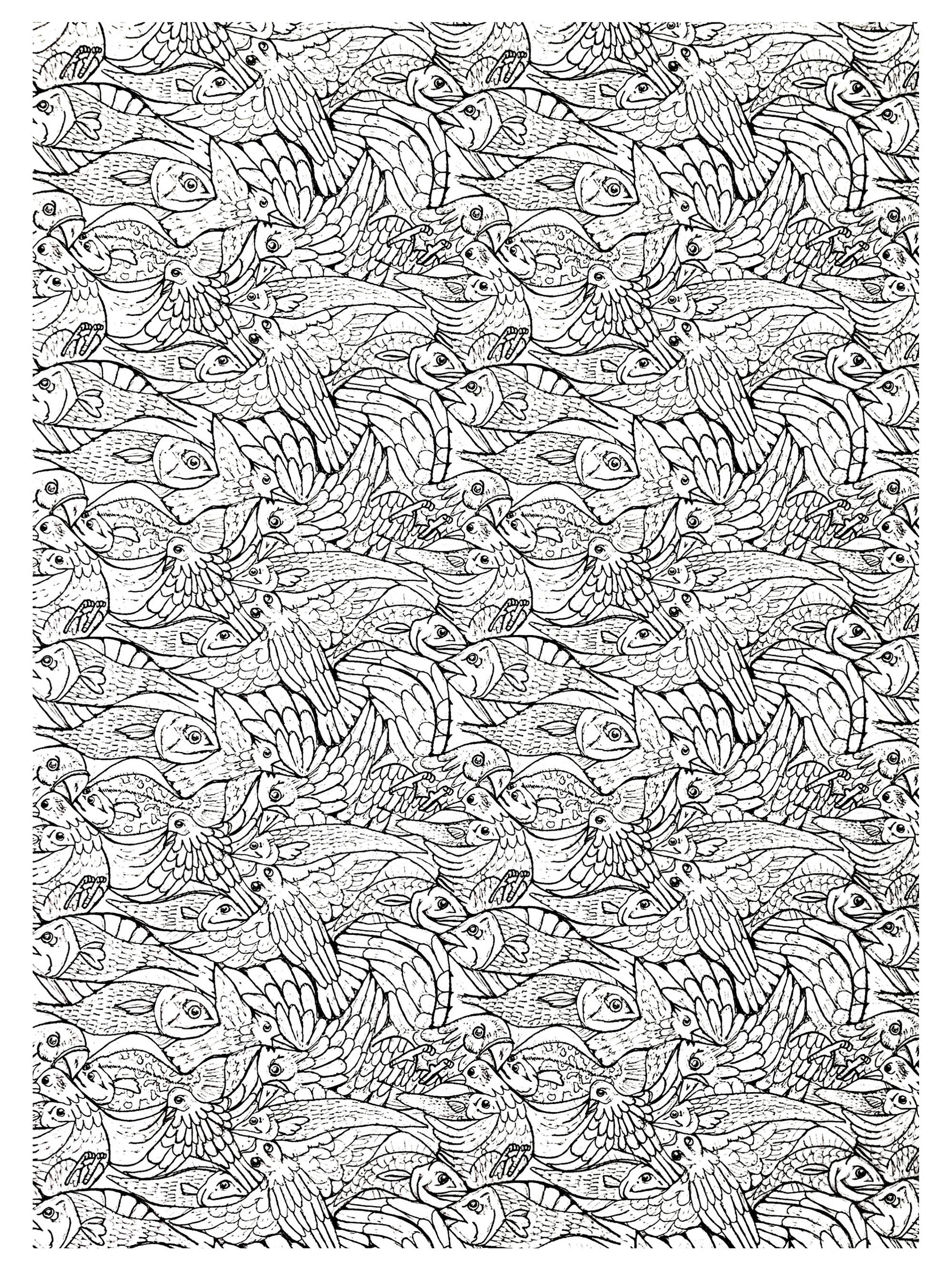 Coloriage de : Poissons complexe Coloriage de à imprimer pour adultes : Poissons complexe