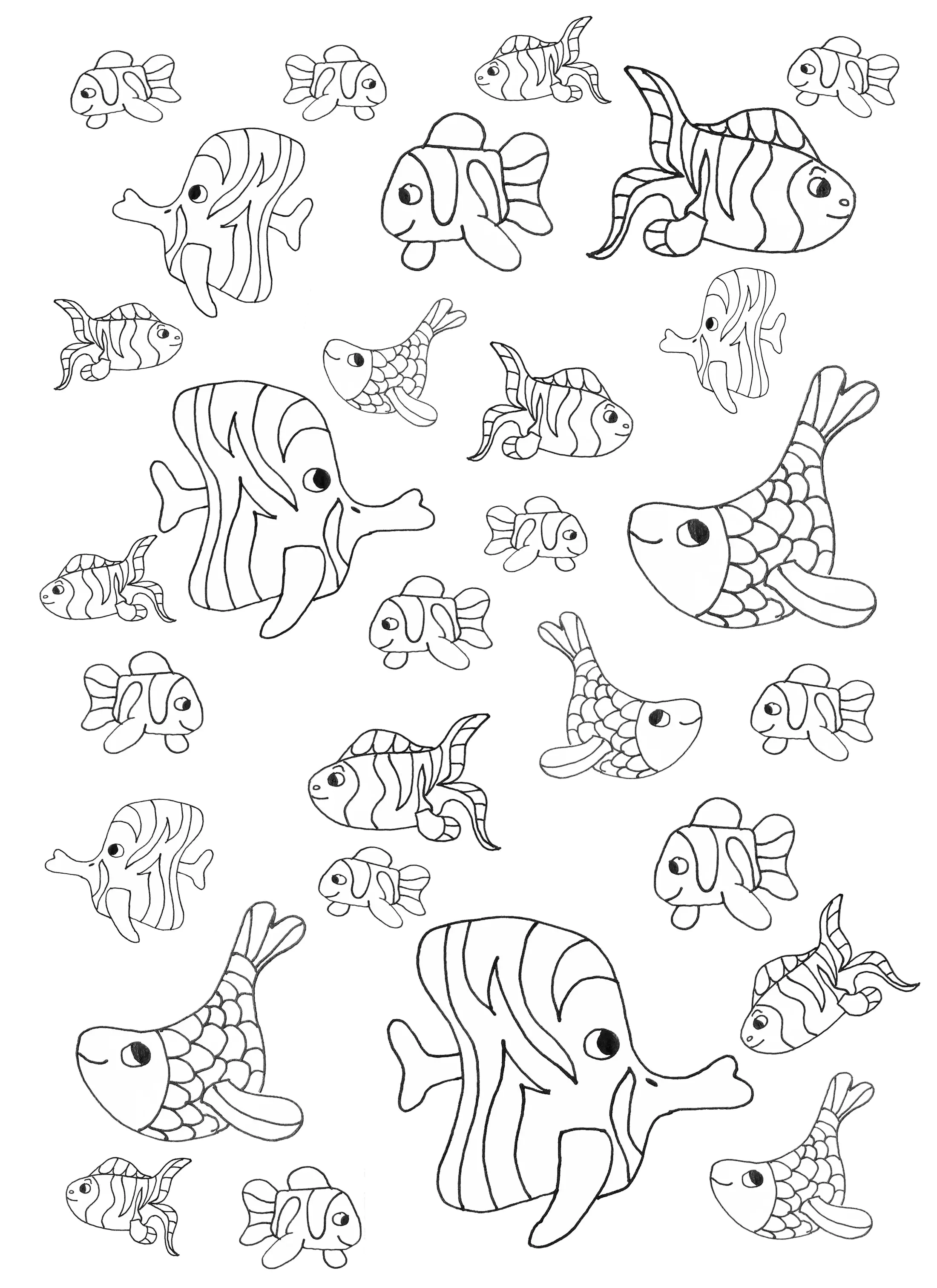 Petits poissons (Coloriage d'Olivier à imprimer pour adultes)