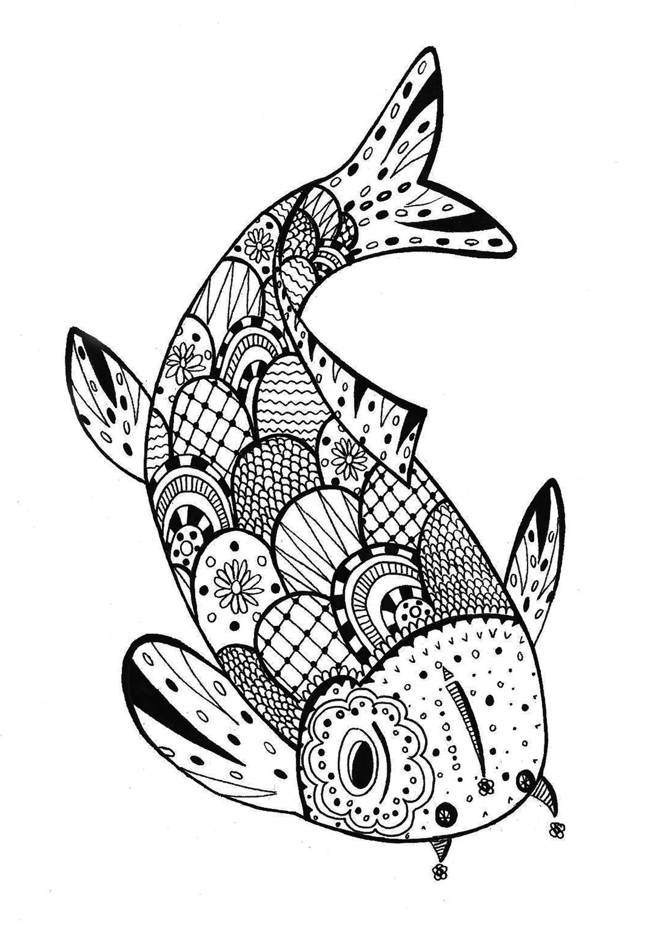 Poisson rachel (Coloriage à imprimer pour adultes)