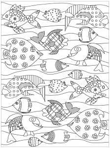 Coloriage joyeux poissons