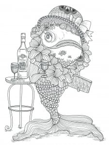 Poisson avec chapeau (Coloriage)