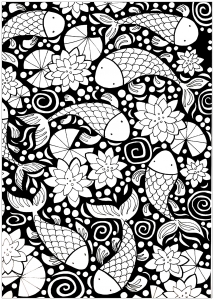 Coloriage poissons sur un fond noir