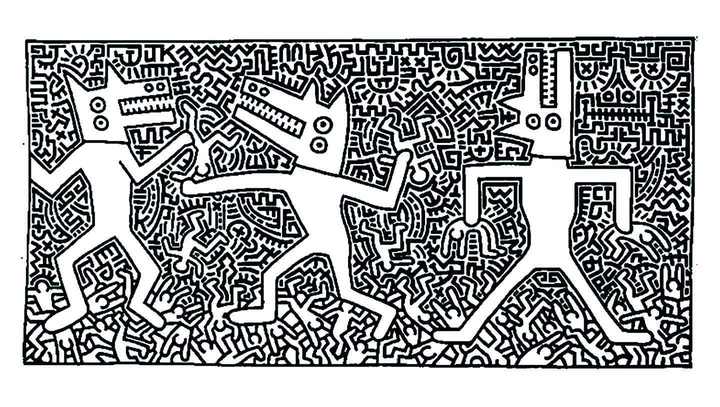 Image à imprimer de Haring, et à colorier : beaucoup de petits détails !