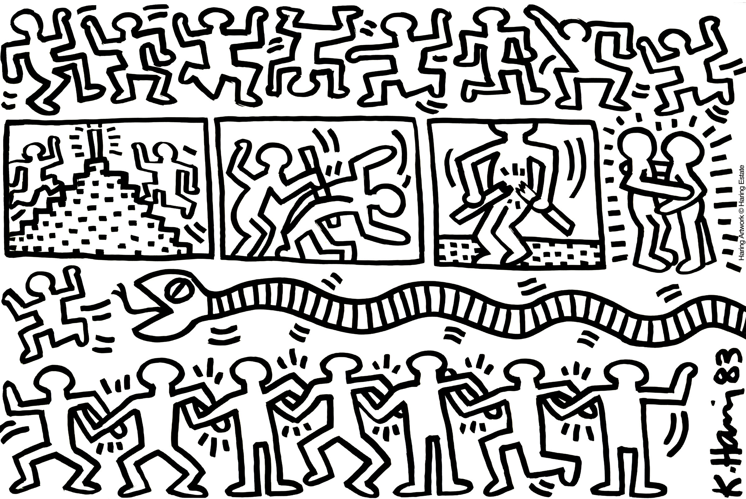 Cela ressemble à une fresque égyptienne (voir notre catégorie sur ce thème) modernisée par Haring... A colorier !