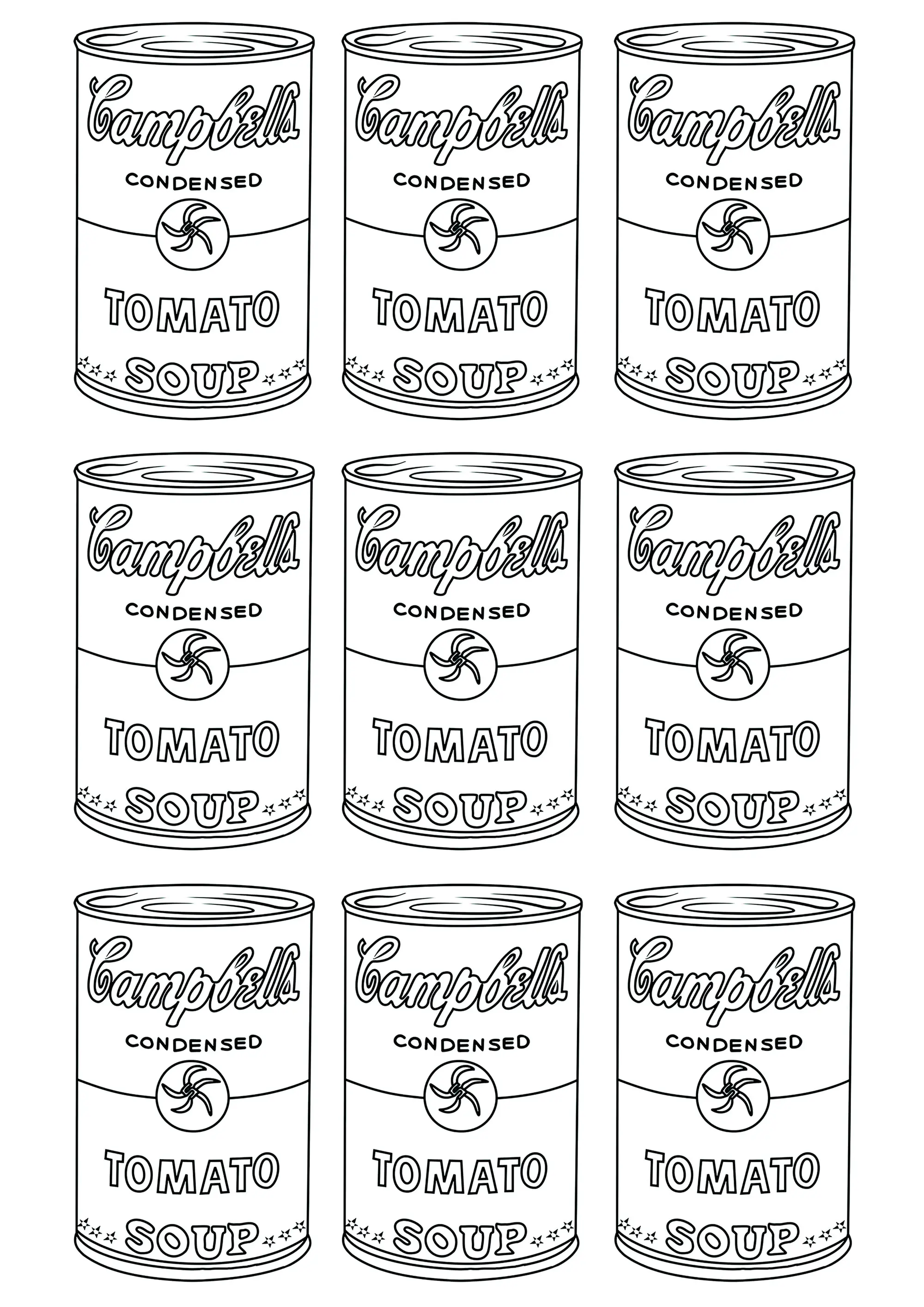 Campbell's Soup Cans (Coloriage de Pop art à imprimer pour adultes)