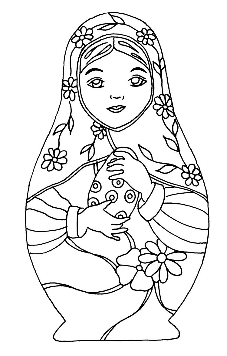 Jolie poupée russe. Un coloriage très accessible, avec peu de détails.Ajoutez de belles couleurs à cette belle poupée russe !