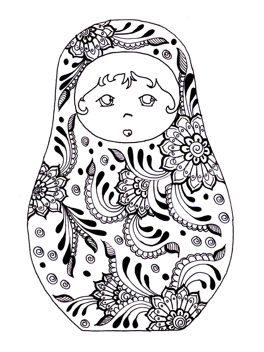 Pourpee russe - 13 (Coloriage de Poupées russes à imprimer pour adultes)