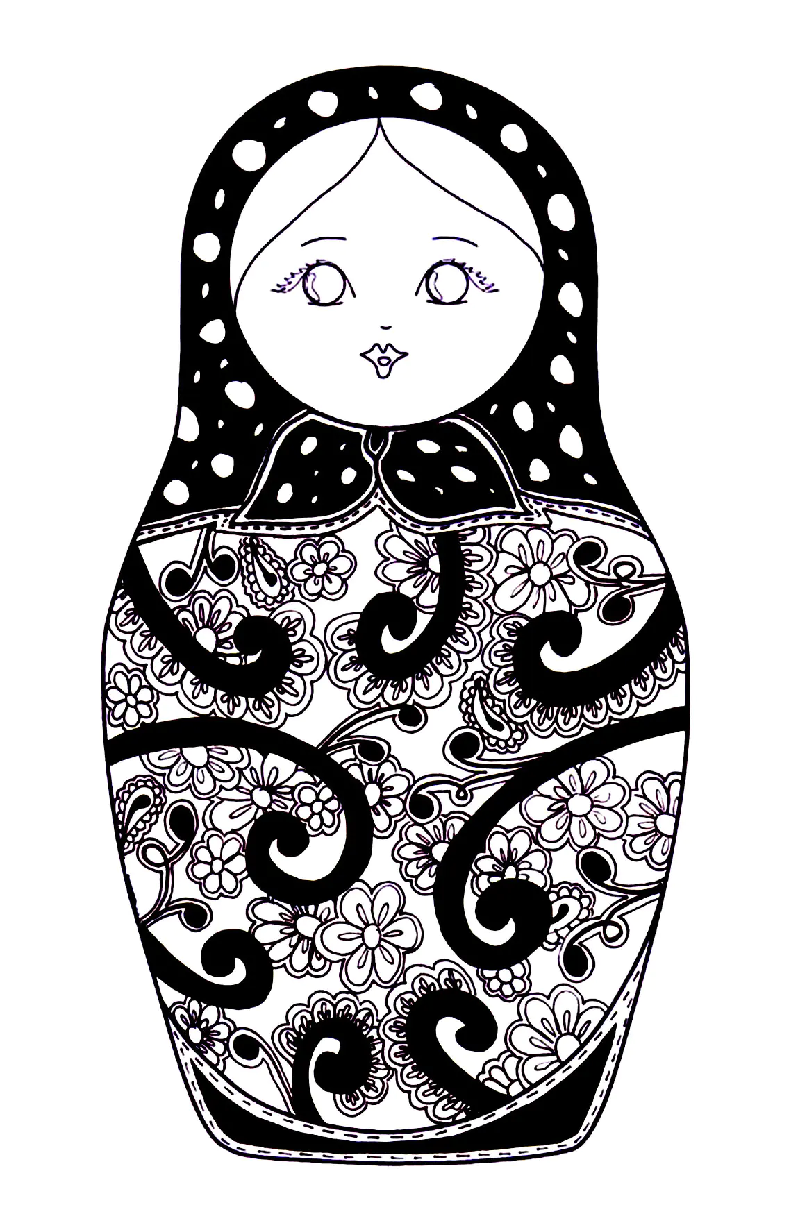 Pourpee russe - 4 (Coloriage de Poupées russes à imprimer pour adultes)
