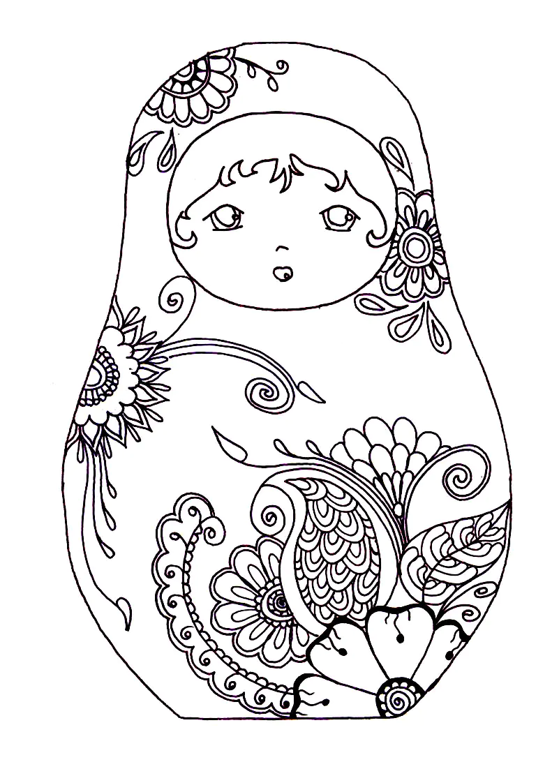 Pourpee russe - 6 (Coloriage de Poupées russes à imprimer pour adultes)