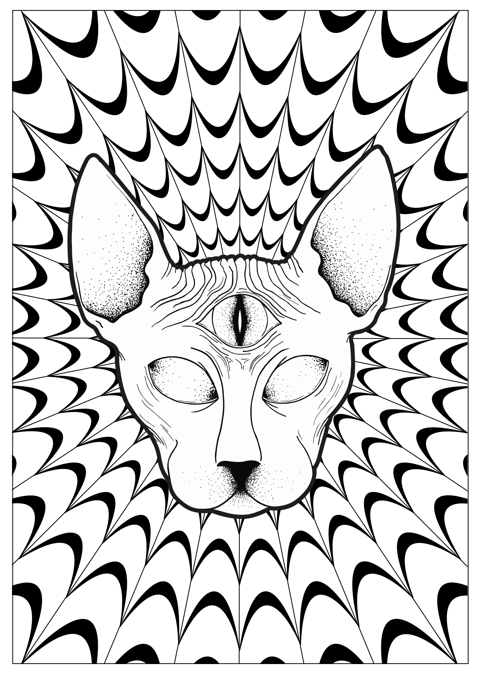 coloriage adulte chat sphynx psychedelique par louise