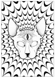 Coloriage adulte chat sphynx psychedelique par louise