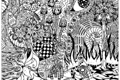 Coloriage adulte motifs psychedeliques chat cache