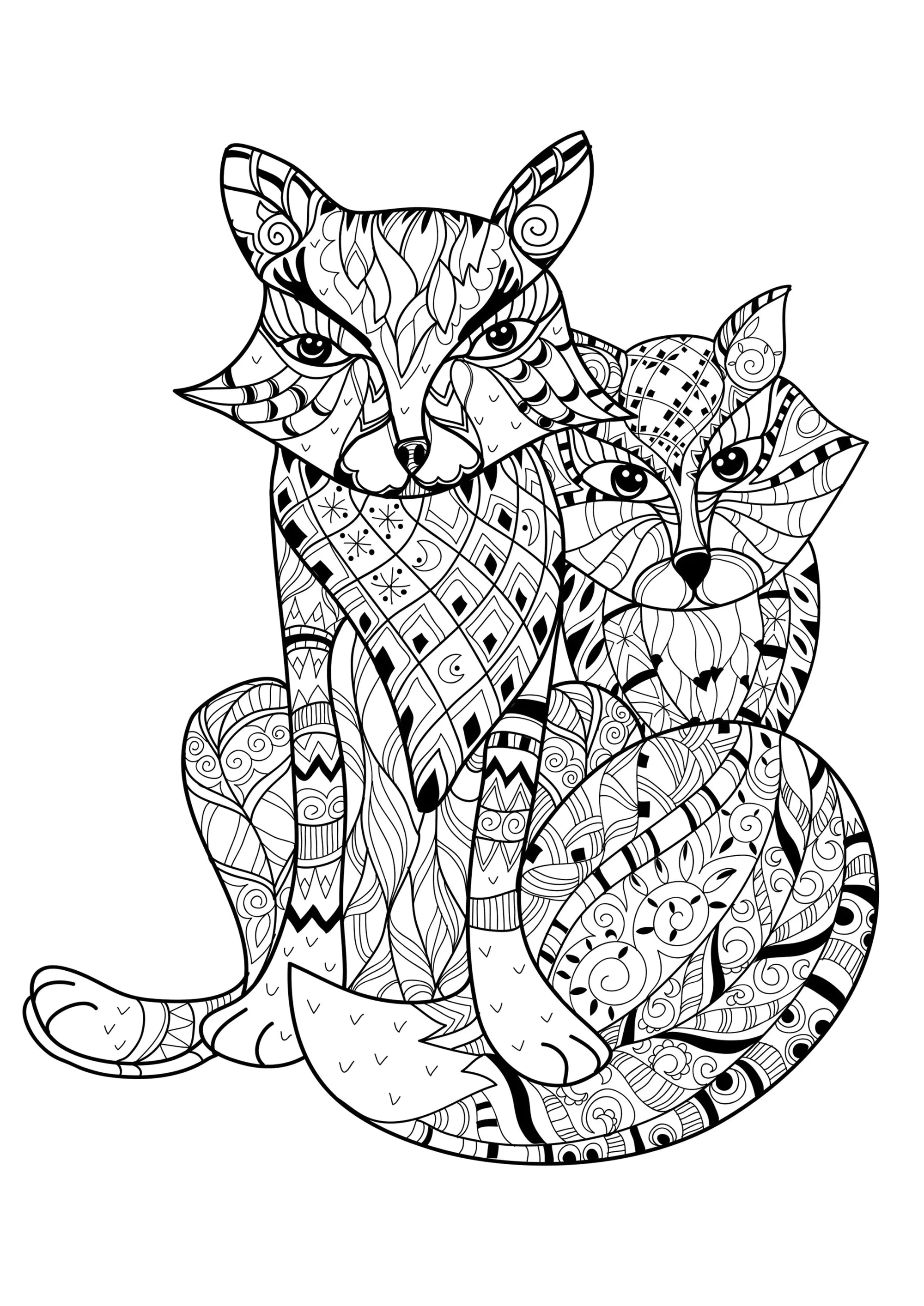Deux renards (Coloriage à imprimer pour adultes)