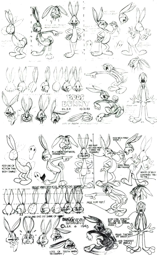 Croquis bugs bunny (Coloriage Retour en enfance à imprimer pour adultes)