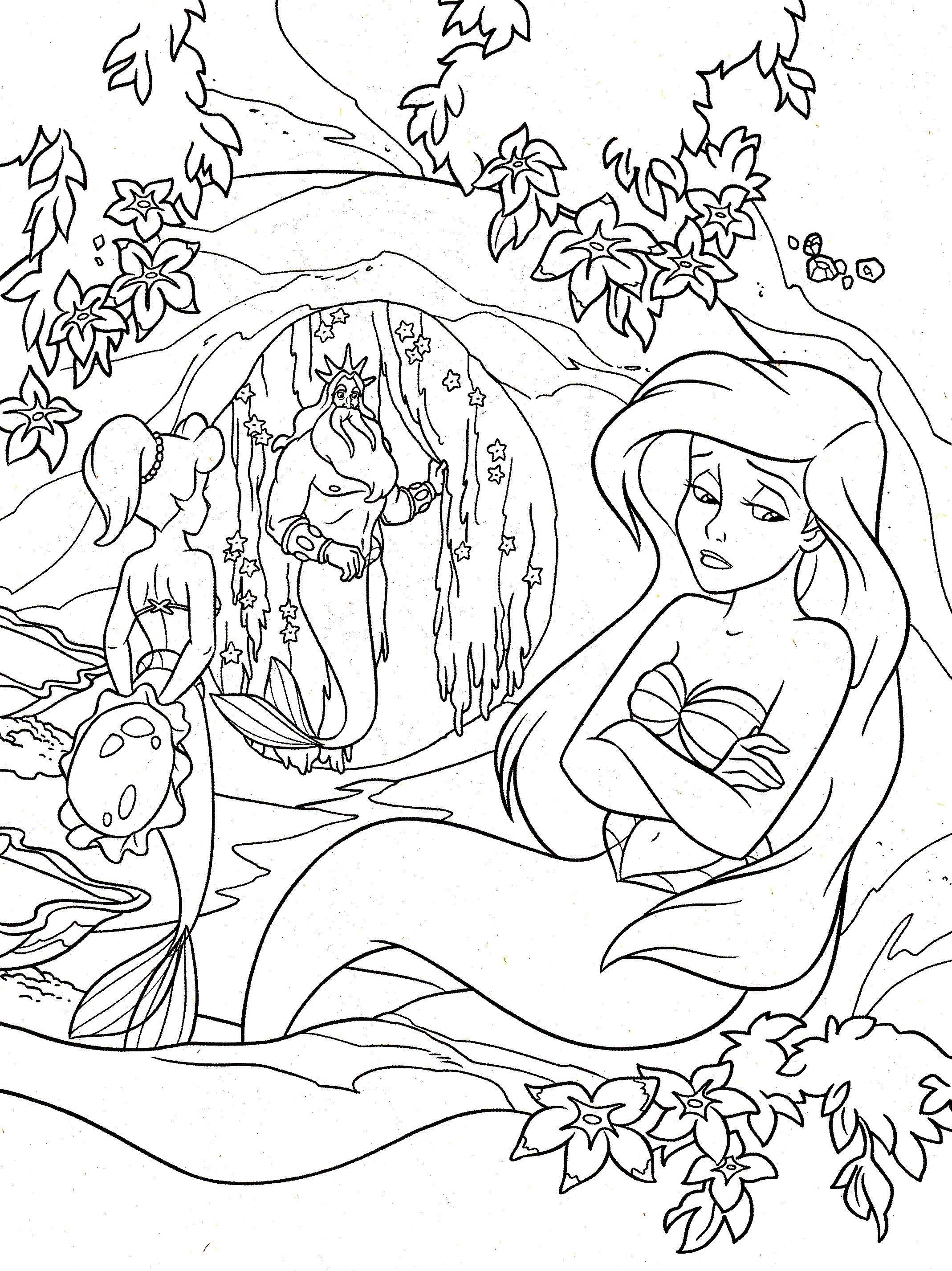 Un coloriage d'Ariel la petite sirène (de Disney), pour enfant mais fourmillant de détails