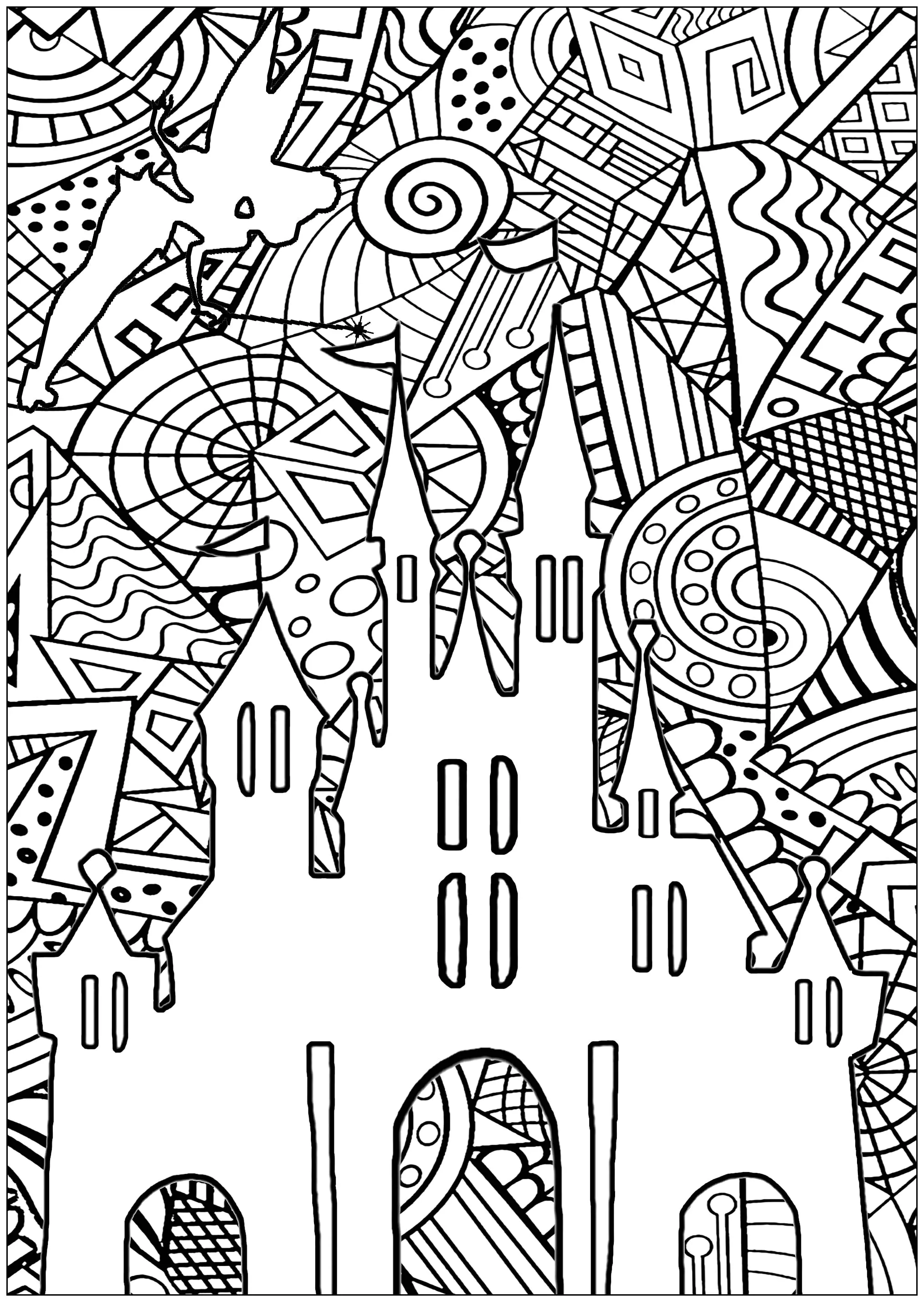 Château Disney (Coloriage Retour en enfance à imprimer pour adultes)