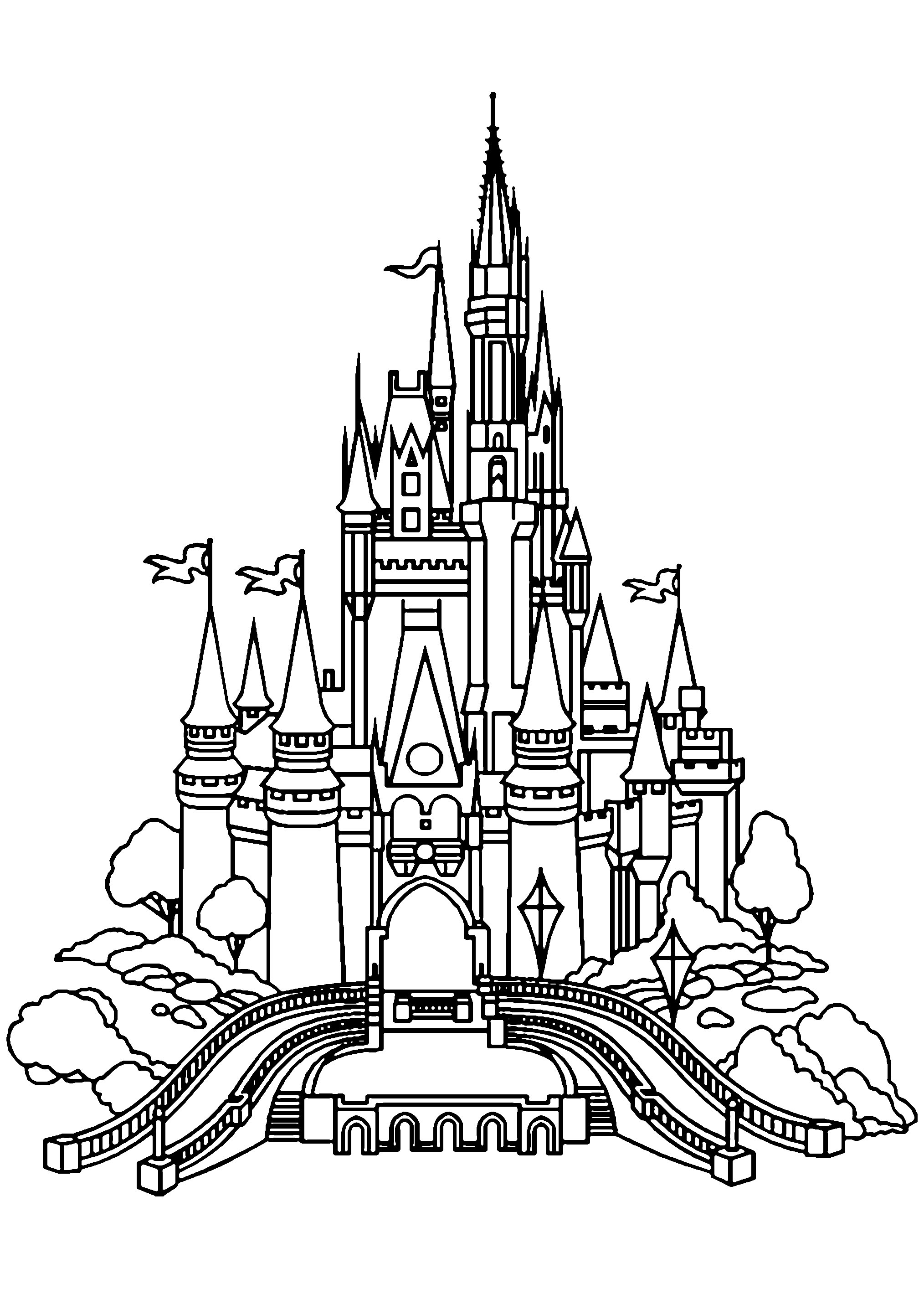 Coloriage du Château de Disneyland, style vectoriel