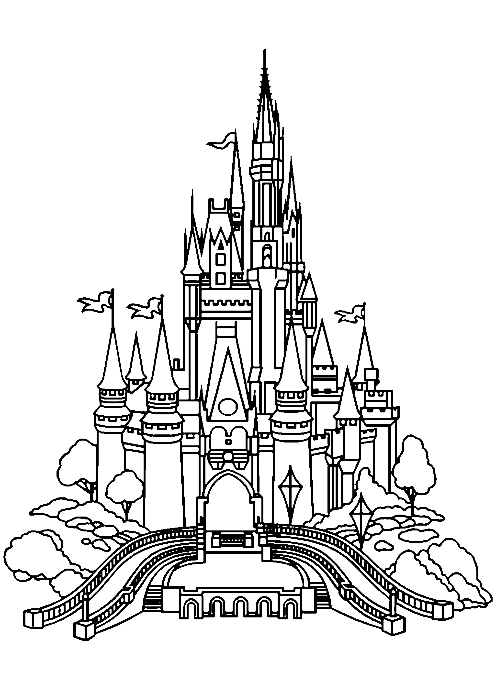 Chateau disneyland (Coloriage Retour en enfance à imprimer pour adultes)