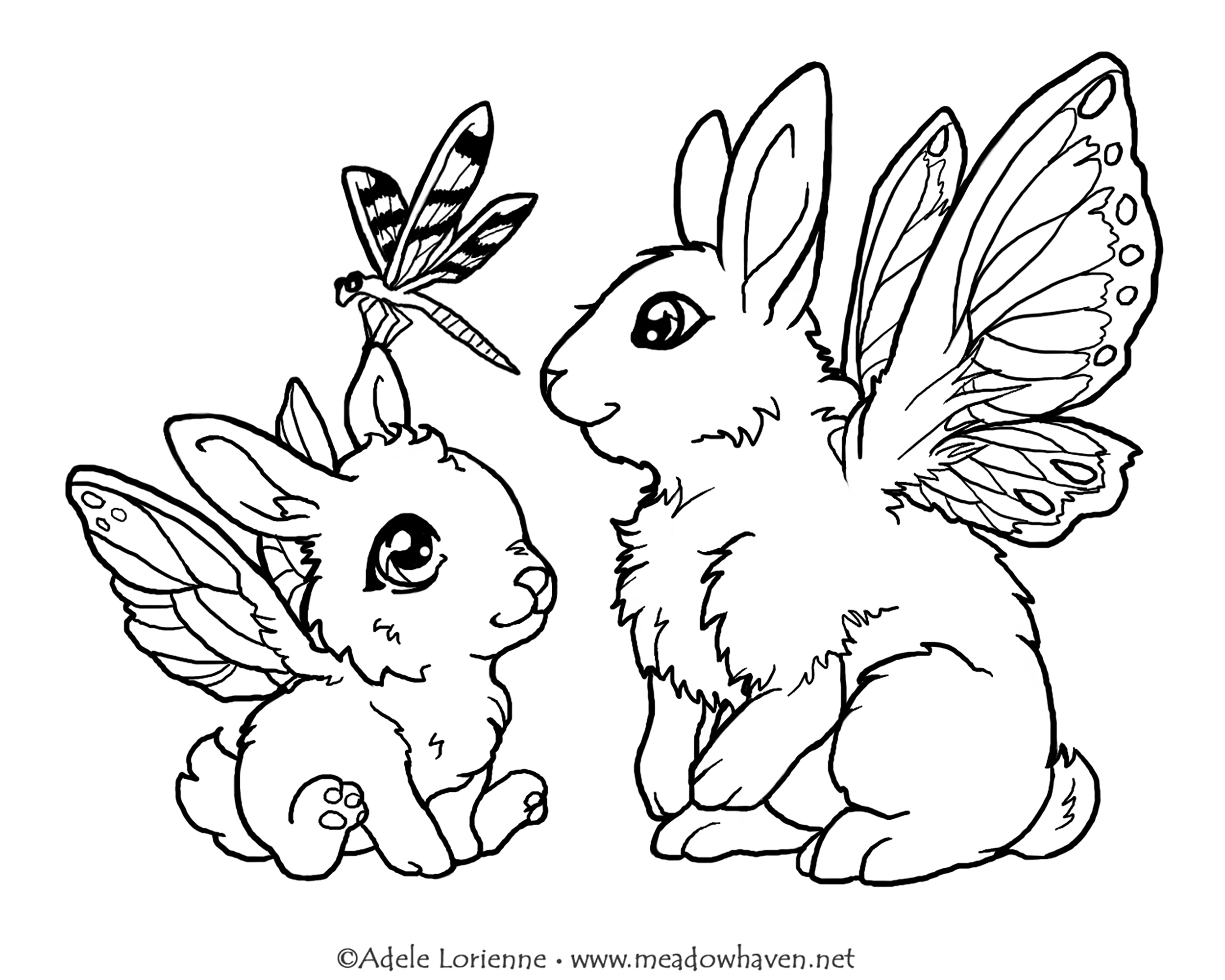 Ces petits lapins vous montrerons comment voler comme une libellule si vous les coloriez !, Artiste : Meadowhaven