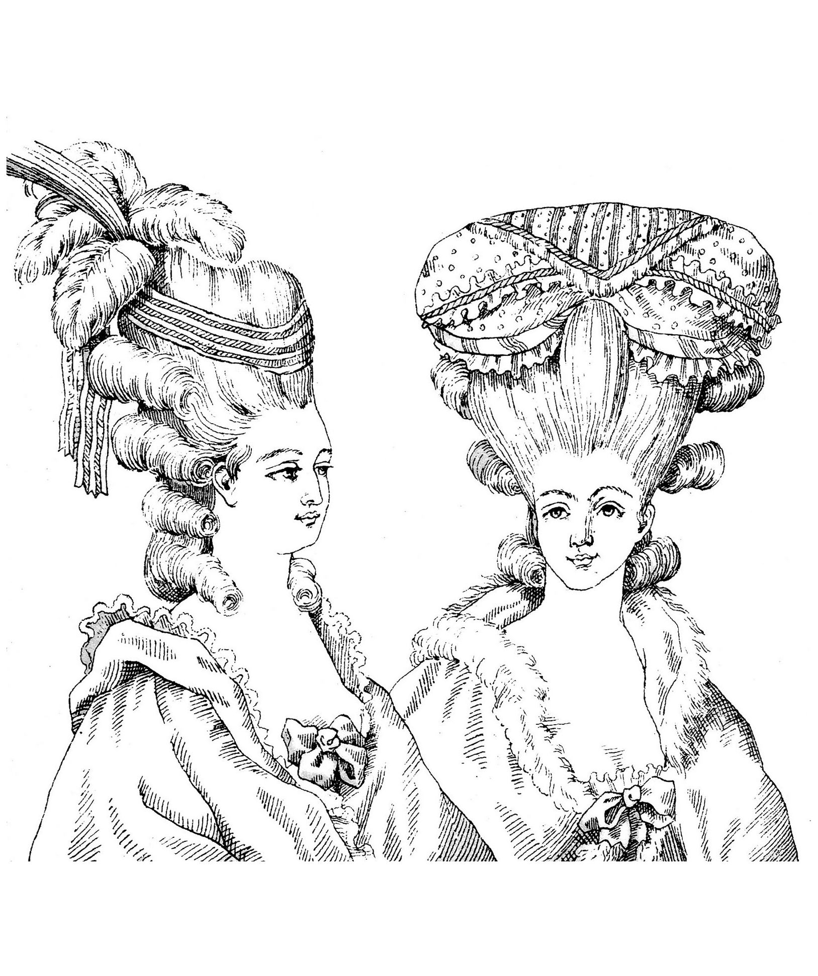 Coiffure style Marie-Antoinette (gravue d'un livre de 1880)