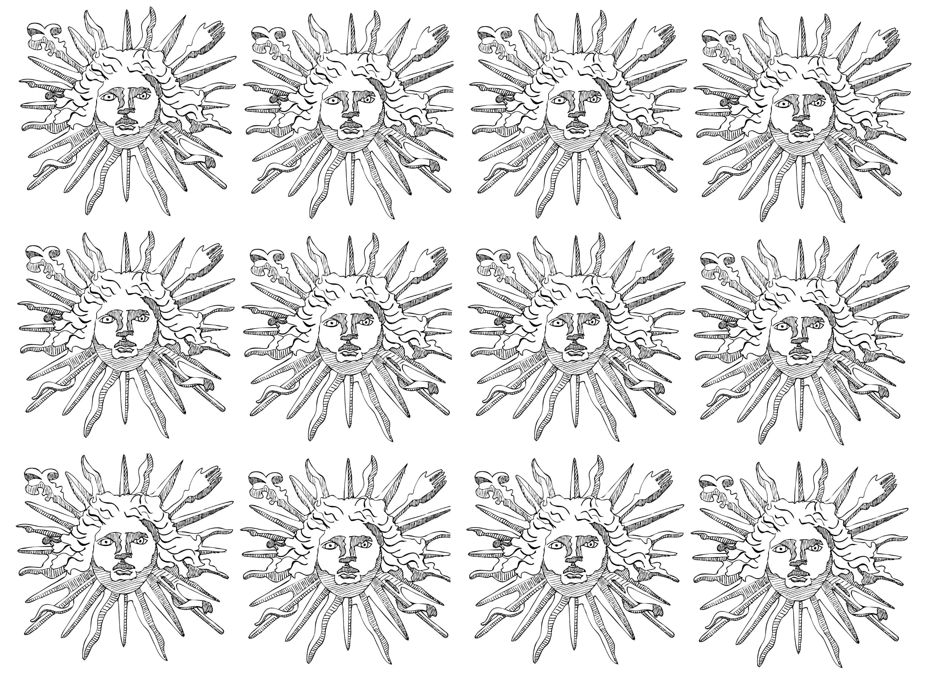Embleme lous 14 roi soleil - 2 (Coloriage de Rois et Reines à imprimer pour adultes)