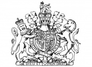 Coloriage de Rois et Reines à imprimer pour adultes : Armoiries-royales-royaume-uni-dieu et mon droit