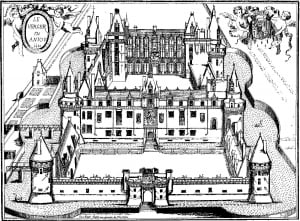 Coloriage de Rois et Reines à imprimer pour adultes : Chateau-du-verger-gravure