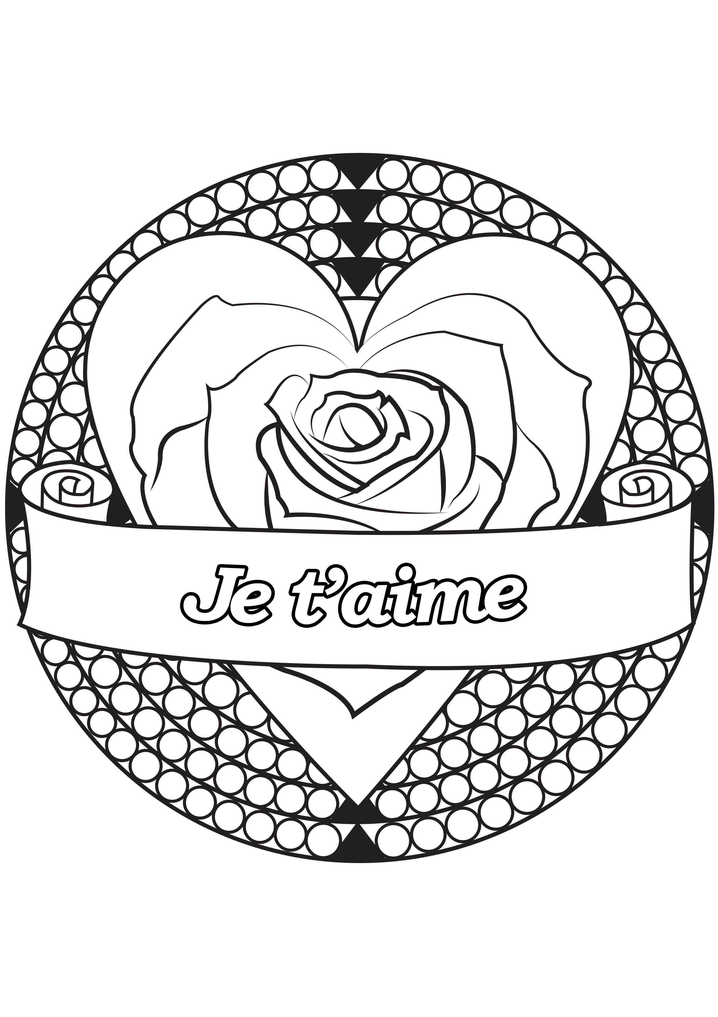 Coloriage spécial Saint Valentin - Coeur & rose, Artiste : Allan