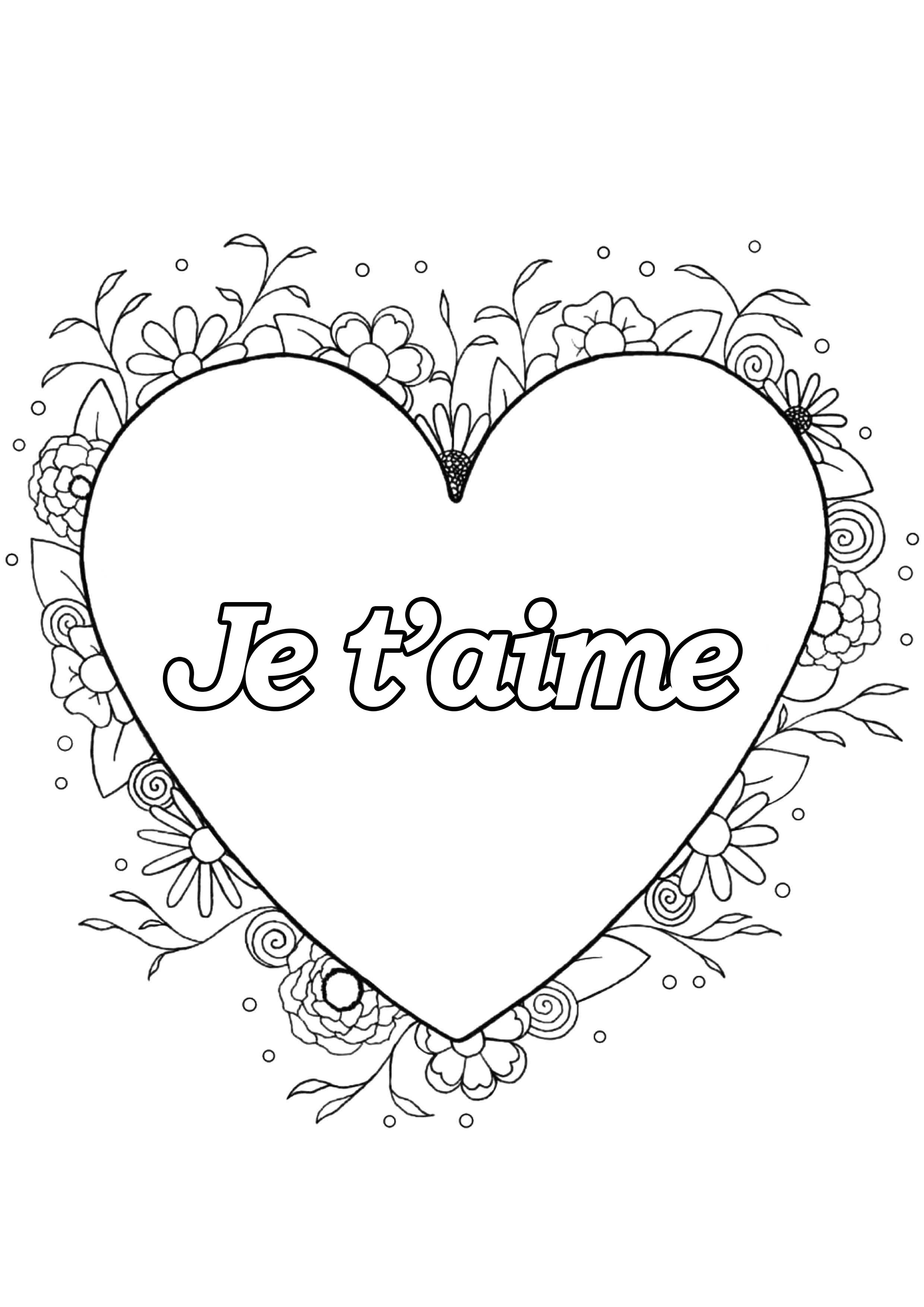 Coloriage spécial Saint Valentin - Coeur & fleurs, Artiste : Louise