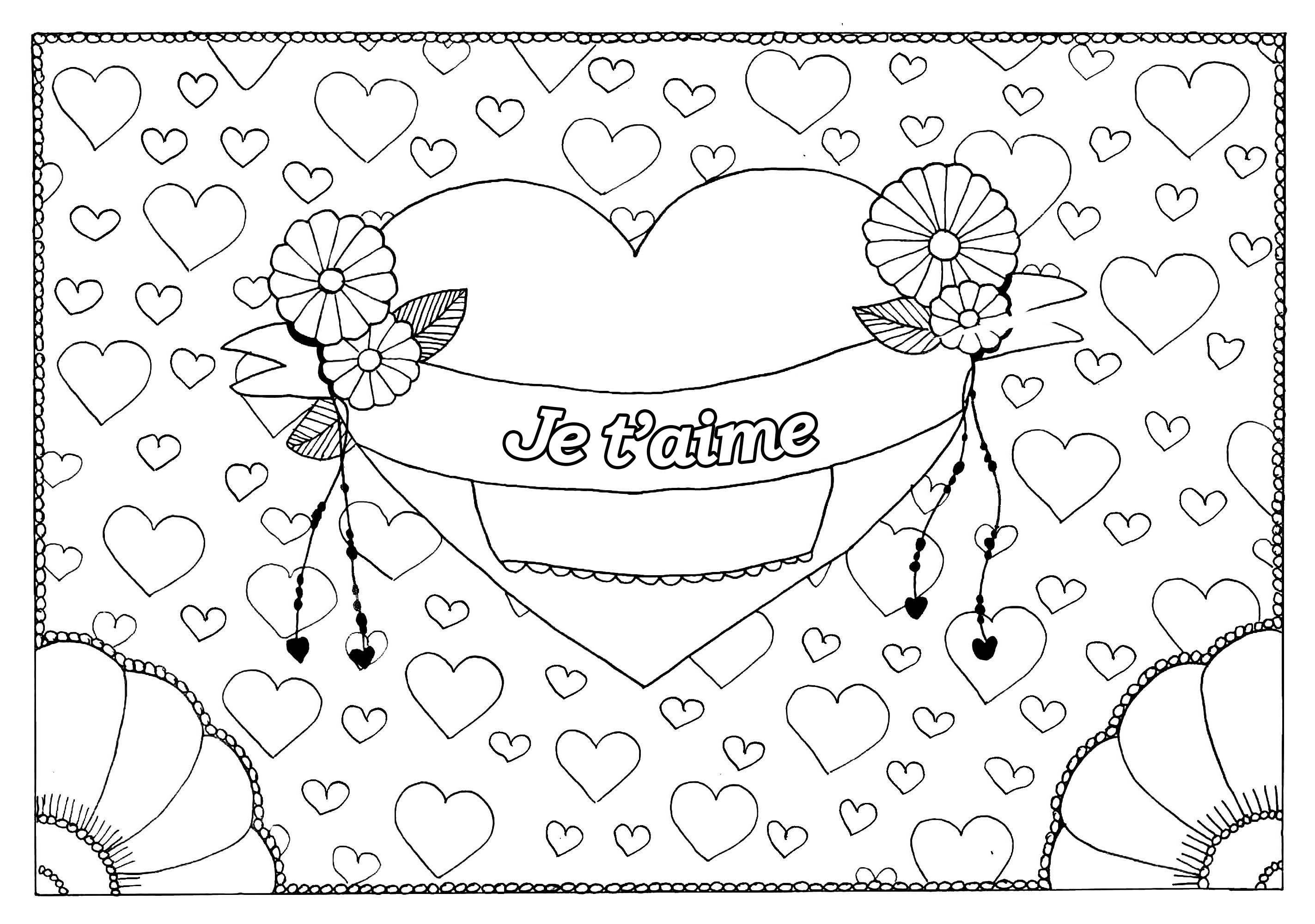 Coloriage spécial Saint Valentin - Petits et grand coeur, Artiste : Pauline