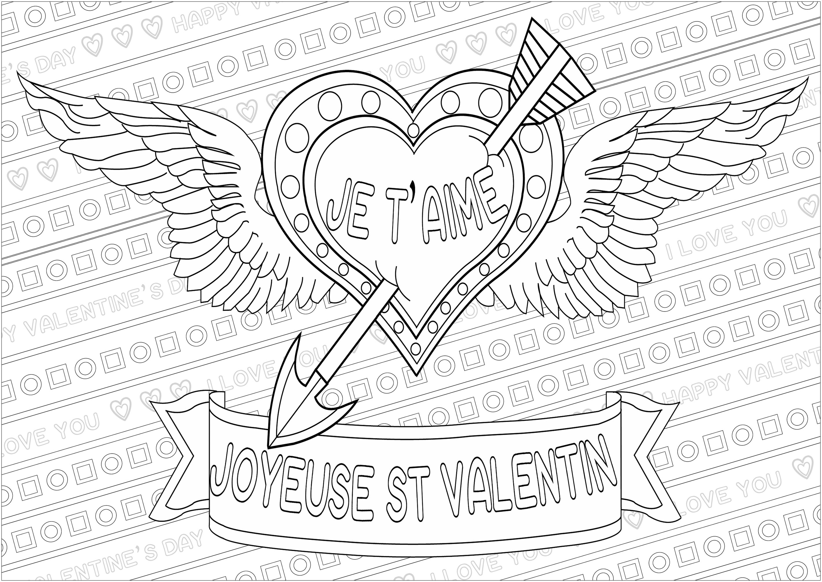 Coloriage de : Coeur de Saint Valentin Coloriage de à imprimer pour adultes : Coeur de Saint Valentin