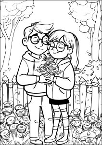 Jeunes amoureux Style Pixar (Coloriage de Saint Valentin)
