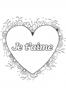 Coloriage spécial Saint Valentin - Coeur & fleurs