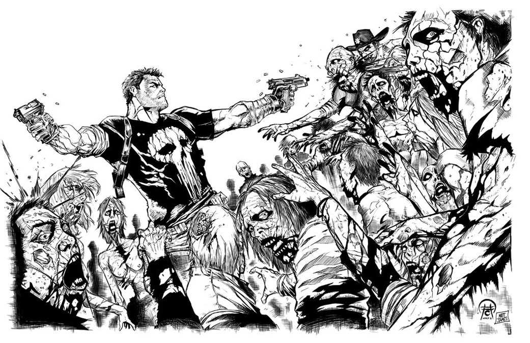 Coloriage pour adulte de Walking Dead avec nombreux zombies : dessin de mattjamescomicarts
