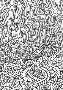 Serpents Enlacés Sous un Ciel Tourbillonnant (inspiration Van Gogh)