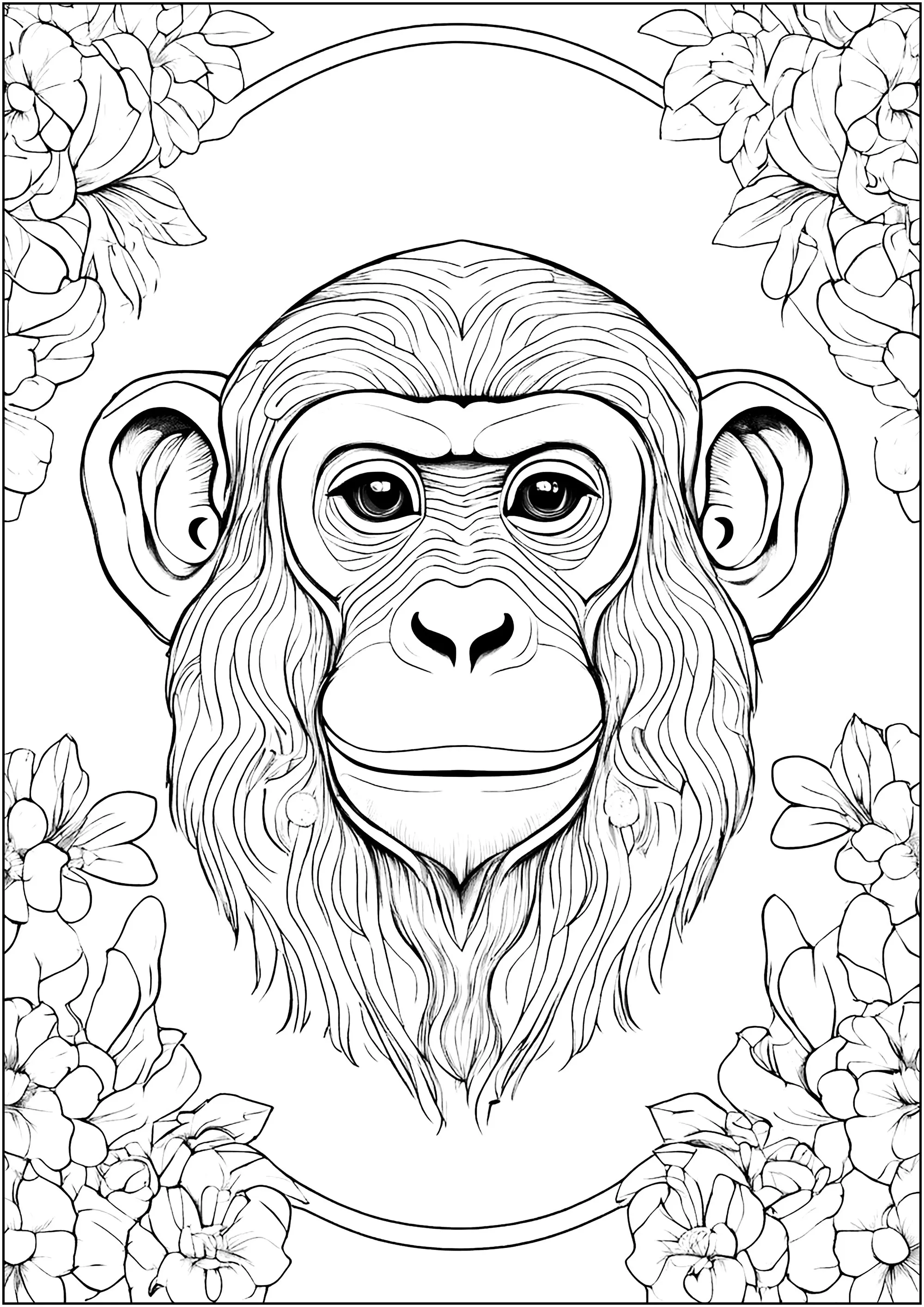 Tête de singe (Coloriage à imprimer pour adultes)
