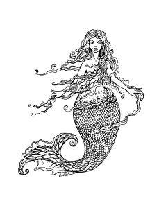 Coloriage adulte sirene aux longs cheveux par lian2011