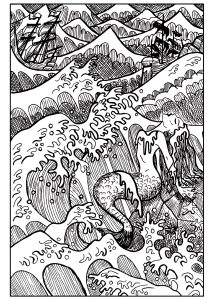 Coloriage de à imprimer pour adultes : Sirene-dans-la-mer