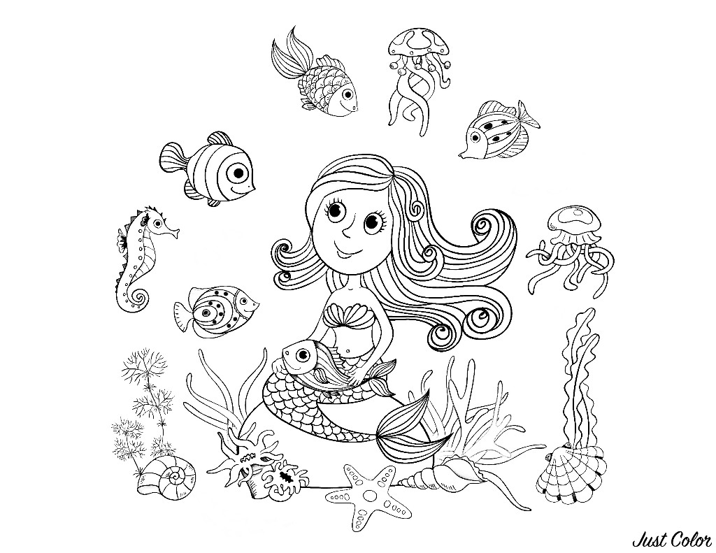 Sirene Et Poissons Sirènes Coloriages Difficiles Pour