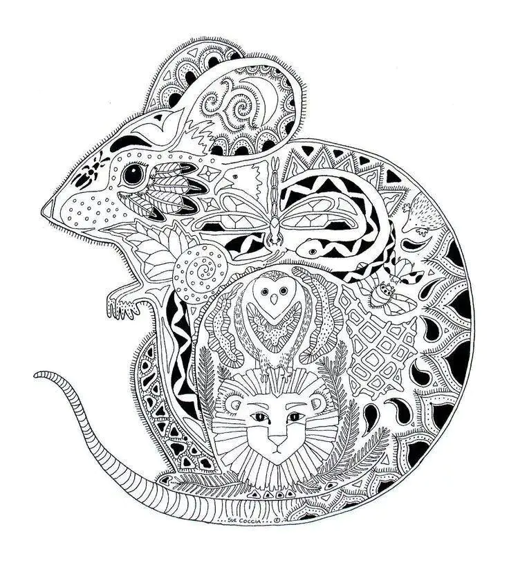 Animaux souris (Coloriage à imprimer pour adultes)