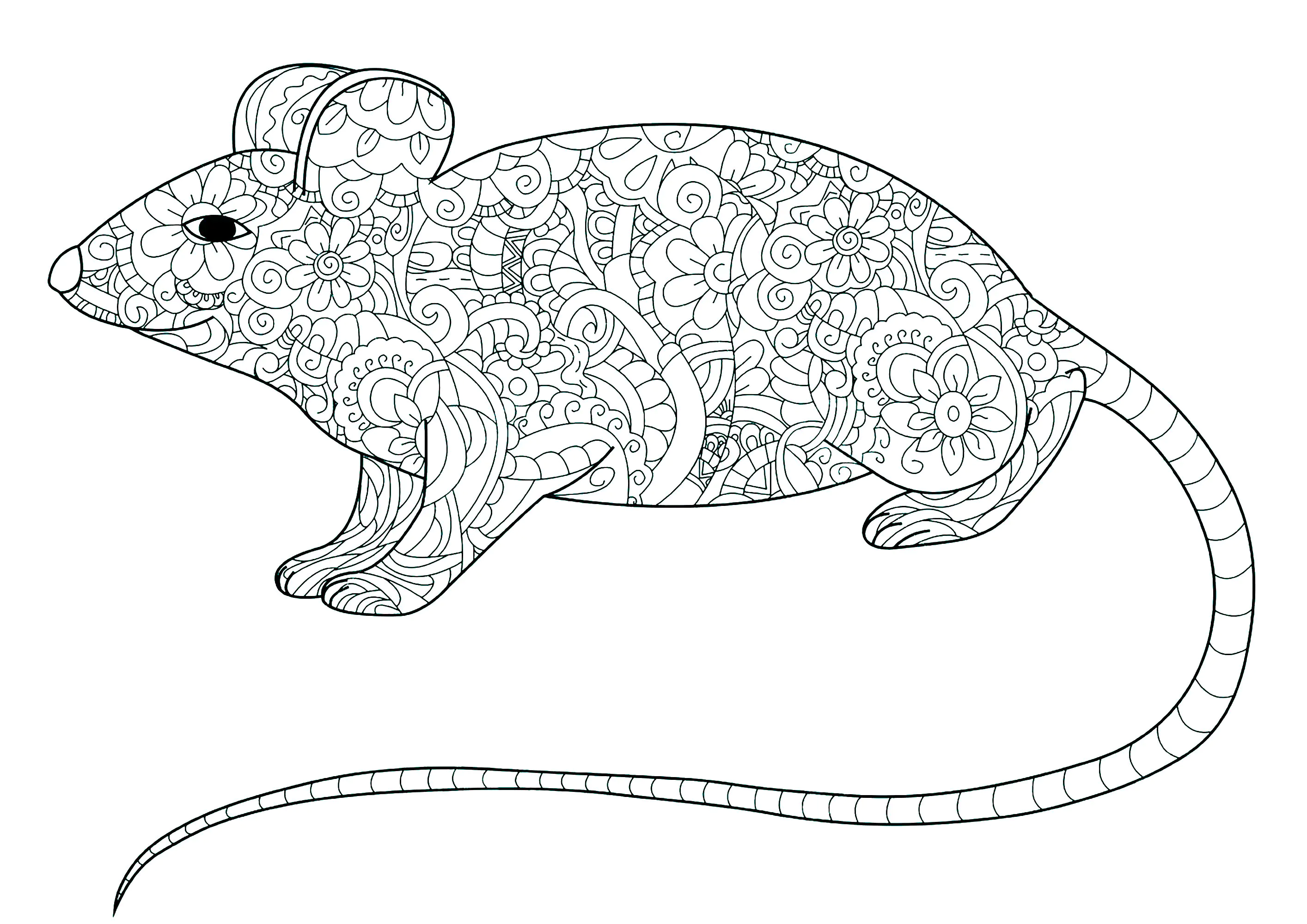 Petite souris remplie de motifs (Coloriage à imprimer pour adultes)