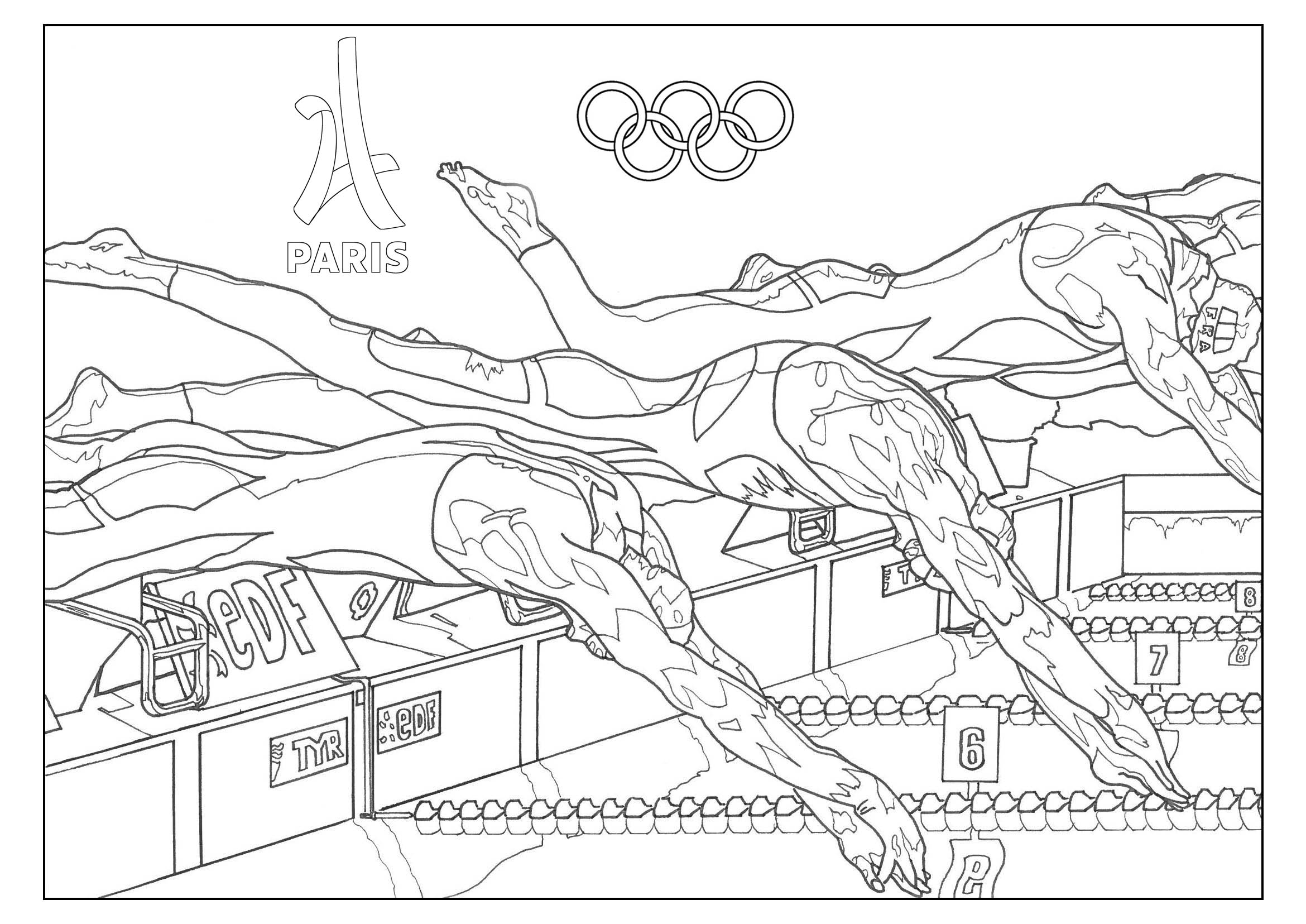 coloriage adulte jeux olympiques natation paris 2024