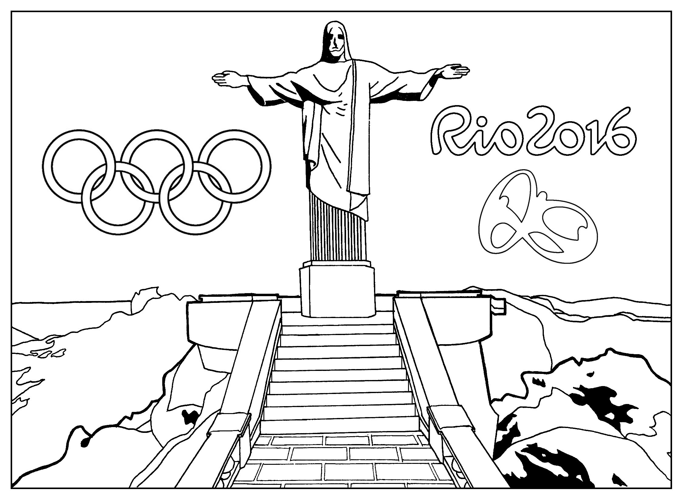 coloriage rio 2016 jeux olympiques statue christ redempteur rio de janero