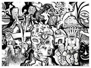 Coloriage de Tags et Graffitis à imprimer pour adultes : Fresque-tags-2