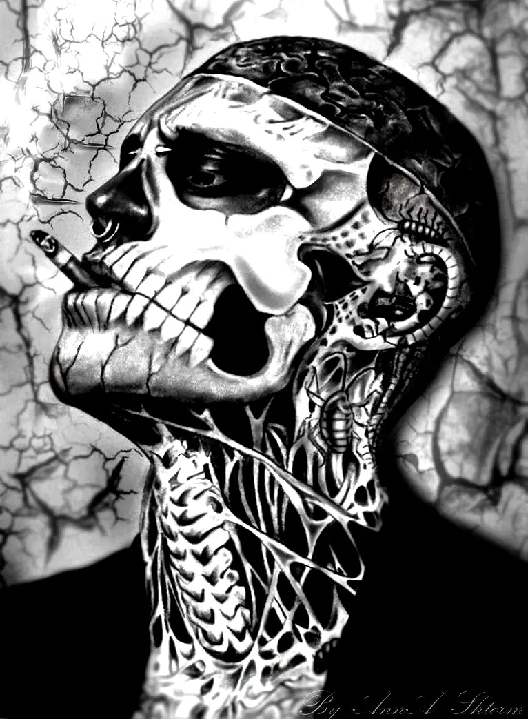 Rick genest fume (Coloriage de Tatouages à imprimer pour adultes)
