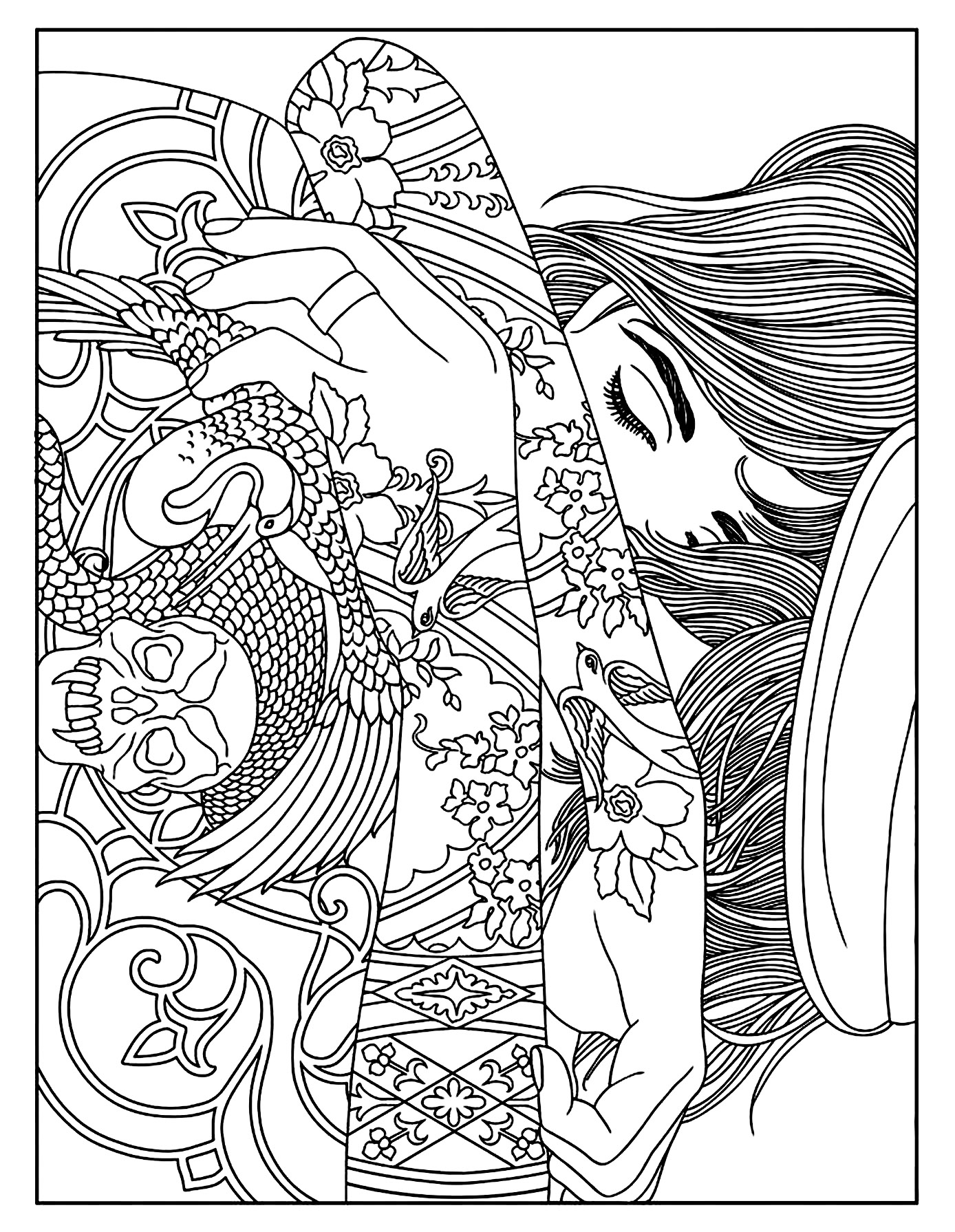 coloriages femme tatouages Imprimer