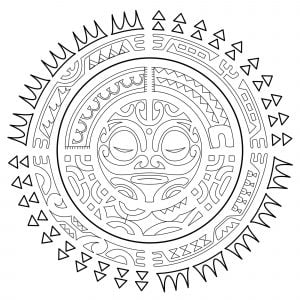 Coloriage de à imprimer pour adultes : Tatouage Polynesien : Le soleil