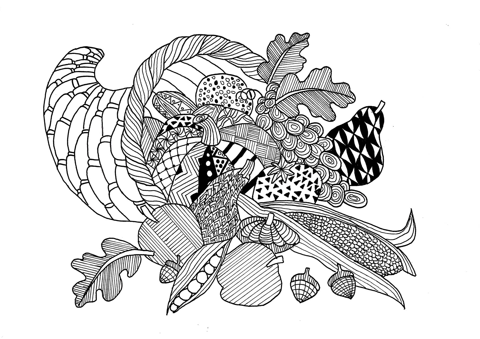 Voici un magnifique coloriage de corne d'abondance pour célébrer Thanksgiving, Artiste : Krissy